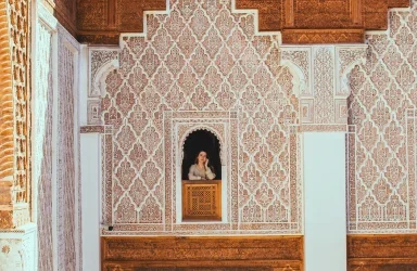 marrakech to fes desert tour 4 days . a wonder to the architectural detail of the intricate Zellij tilework and carved cedar wood at the Al-Attarine Madrasa in the Fes Medina